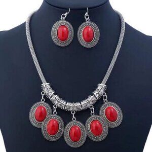 Red Gemstone Necklace and Earring Set